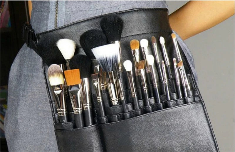 Black Two Arrays Makeup Brush Holder Professional PVC Apron Bag Artist Belt Strap Protable Make Up Bag Cosmetic Brush Bag