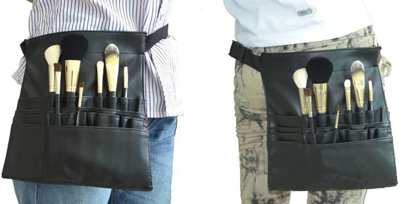 Black Two Arrays Makeup Brush Holder Professional PVC Apron Bag Artist Belt Strap Protable Make Up Bag Cosmetic Brush Bag