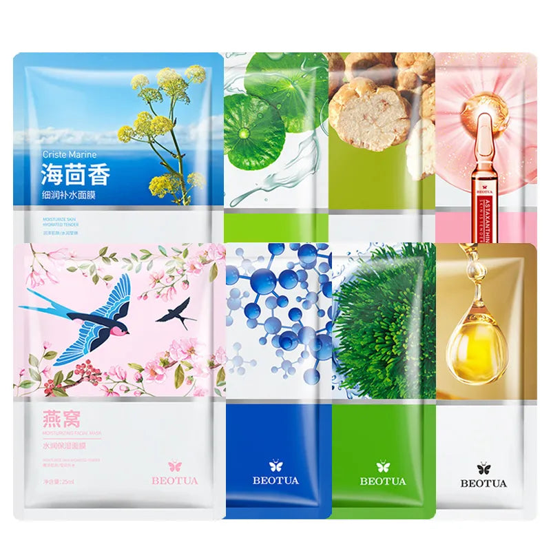 8pcs Natural Plant Face Mask Beauty Skincare Masks Moisturizing Anti Aging Hydrating Facial Mask Face Care Korean Cosmetics